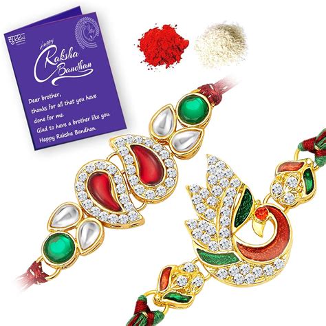 Sukkhi Rakhi Effervescent Kundan Rakhi Combo & Designer Gold Plated ...