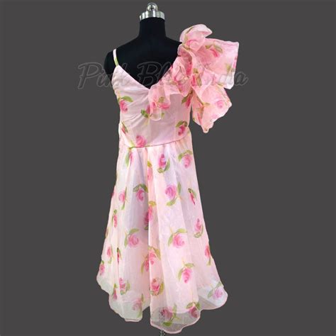 Girls Pink Floral Printed Ruffle Gown Dress