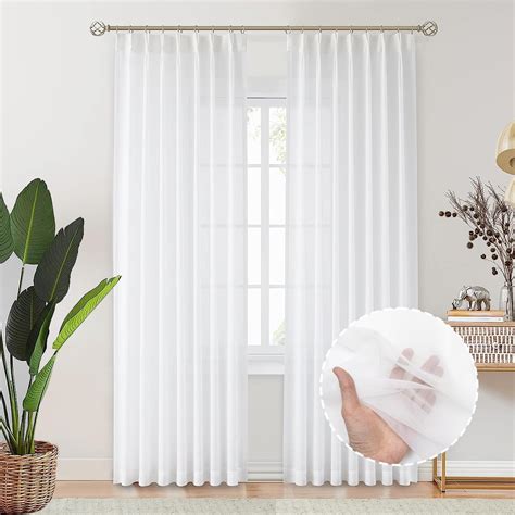 Amazon.com: LIYAXUN Sheer White Curtains, 96 inches Long, Pleated ...