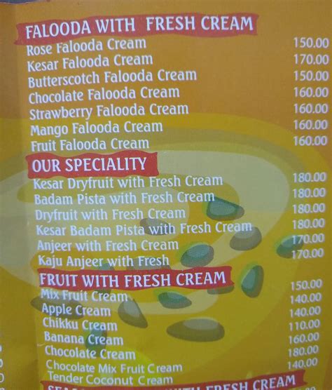 Menu at Haji Ali Juice Centre MOT, Thiruvananthapuram