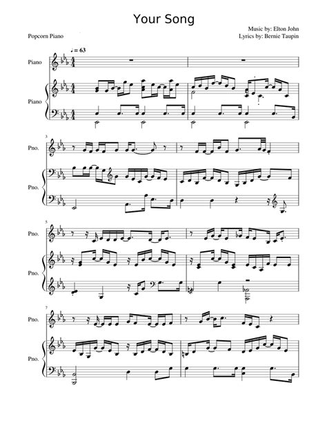 Your Song - Elton John Sheet music for Piano (Solo) | Musescore.com