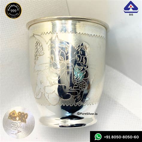 999 Pure Silver Glass with 990 BIS Hallmark - Tom and Jerry Engraved ...