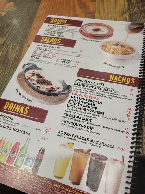 Menu at Sabor a Mexico restaurant, Fairburn