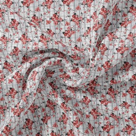 Buy Weightless Polyester Fabric - White Floral Print - Unstitched ...