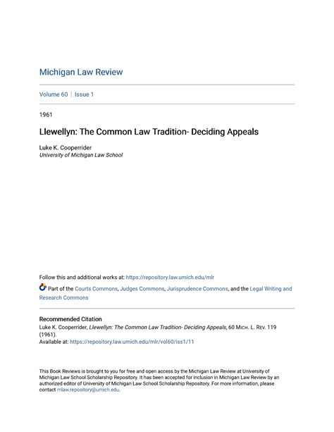 Llewellyn The Common Law Tradition Deciding Appeals - Michigan Law ...