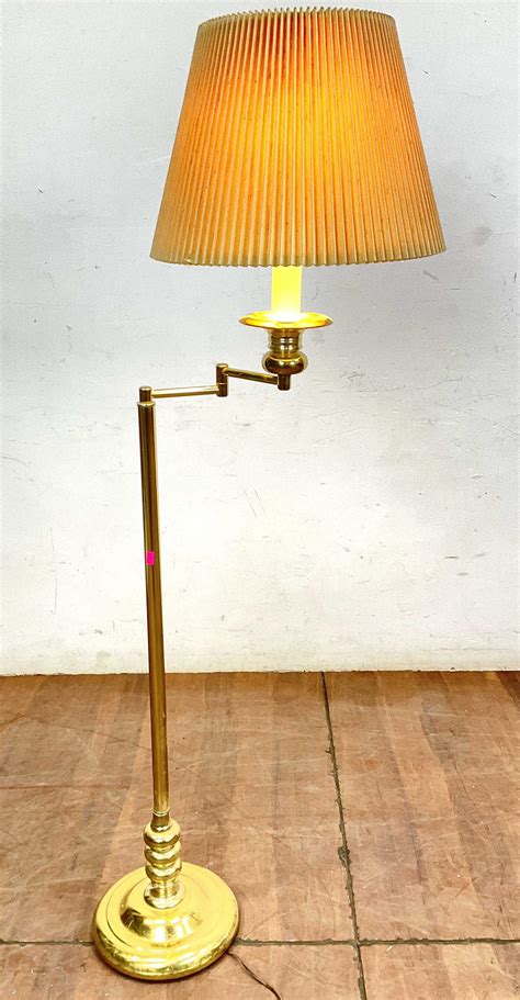 Lot - Vintage Brass Swing Arm Floor Lamp w/ Shade