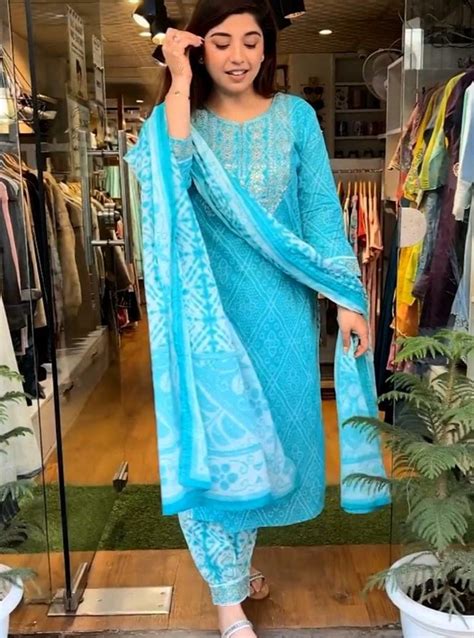 Sky Blue Cotton Kurti with Embroidered Yoke & Puffy Sleeves ...