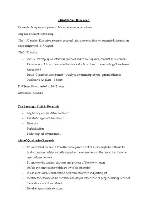 Qualitative Research - lecture notes - Qualitative Research Research ...