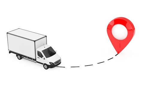 White commercial industrial cargo delivery van truck drive to pointer ...