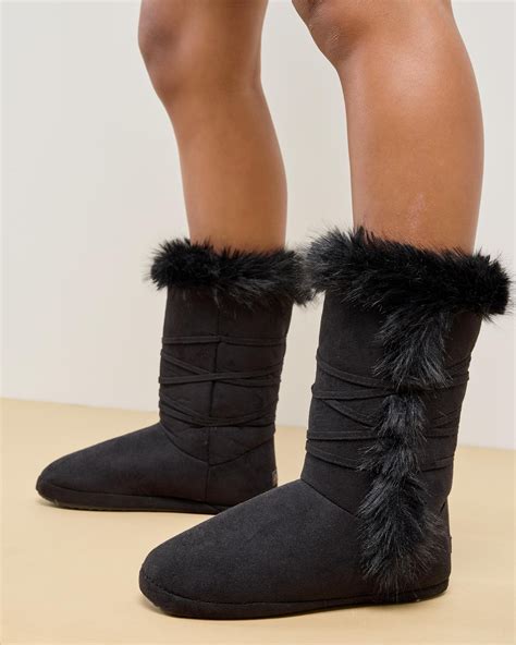 Shop Mooloola Elsa Slipper Boots In Black/black - Fast Shipping & Easy ...