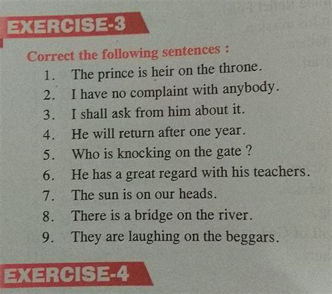 캐캐이-3 Correct the following sentences : The prince is heir on the throne...