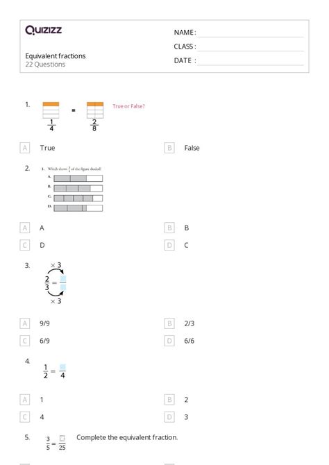 50+ Equivalent Fractions worksheets for 7th Class on Quizizz | Free ...