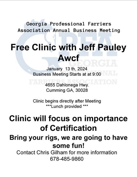 Free Clinic, GPFA Business Meeting, North Georgia Equine in Motion ...