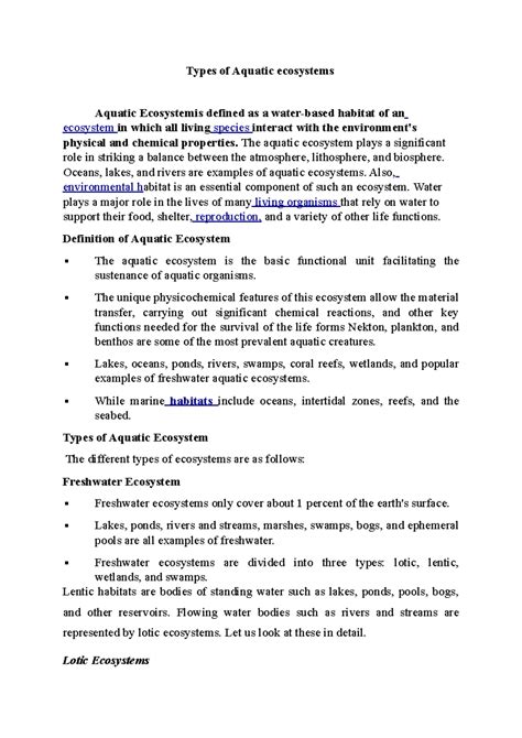 Types of Aquatic ecosystems - Types of Aquatic ecosystems Aquatic ...