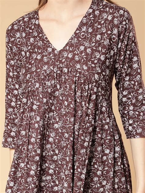 Rayon Anarkali Printed Women Kurti (Wine) – Fabclub