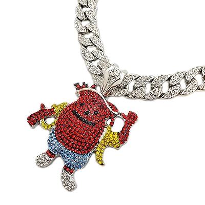Buy BLINGFACTORY Hip Hop Iced Kool AID Man Pendant & 18" Full Iced ...