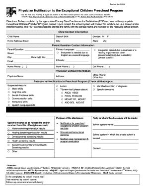 Fillable Online Physician Notification to the Exceptional Children ...