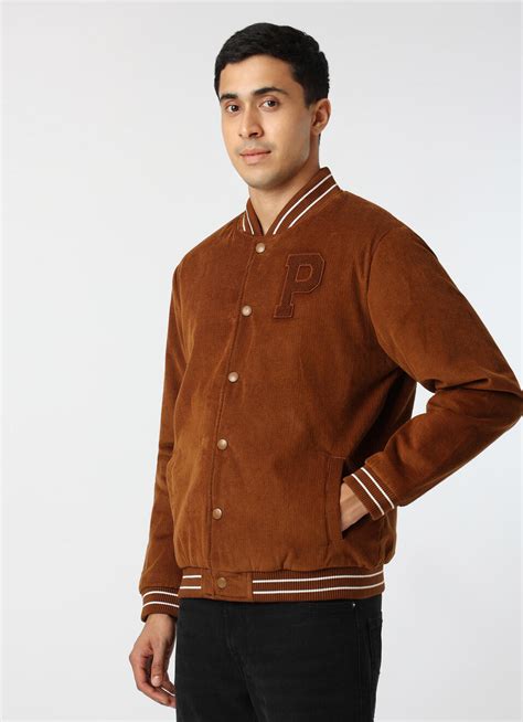 Men Brown Blue Corduroy Varsity Jacket | Pepe Jeans India