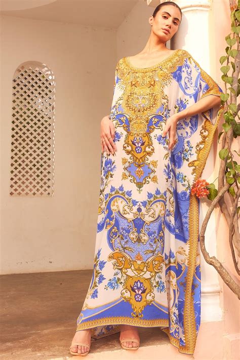 SANTORINI SUN KISS ROUND NECK LONG KAFTAN – Zariaah