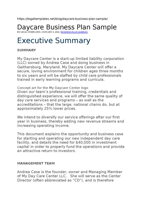 Child Care Business Plan Template Free at Troy Jenkins blog