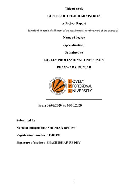 example to do a community development project - Title of work GOSPEL ...