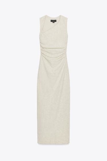 ASYMMETRIC MIDI DRESS - Light beige | ZARA India