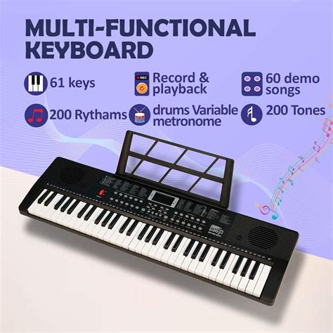 Intern 61-Keys Portable Piano Keyboard – Touch Response, 200 Rhythms ...