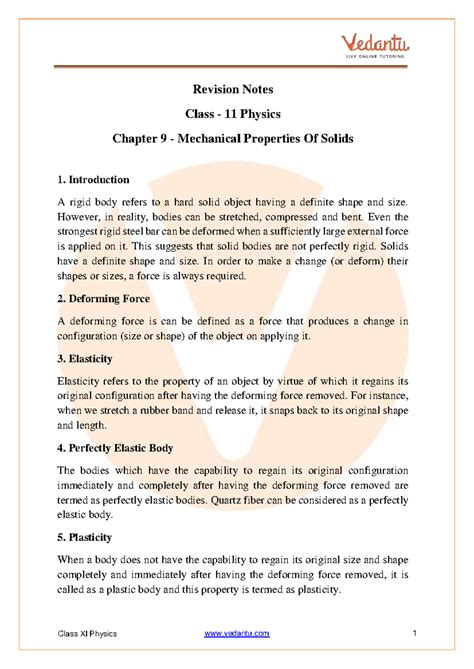 Cbse Class 11 Physics Notes: Chapter 9 Mechanical Properties of Solids ...