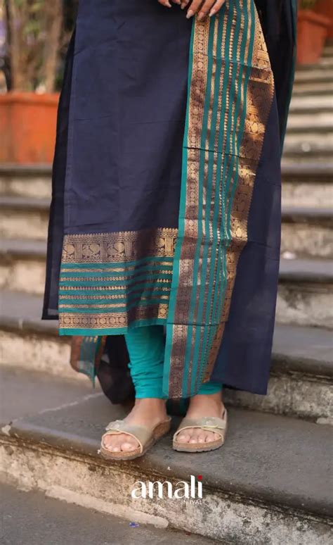 Meera Cotton Salwar - Navy Blue and Peacock Blue – Amali Salwars