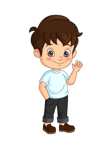 Cartoon happy little boy waving hand | Premium Vector