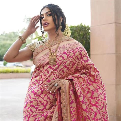 Sushant Divgikar in our Hand Embroidered Red Banarasi Saree – WeaveinIndia