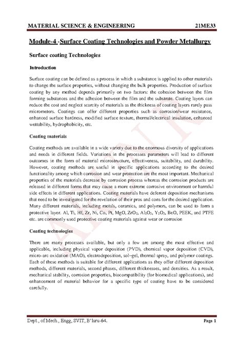 Module 4 Surface coating technologies and Powder Metallurgy - Module- 4 ...