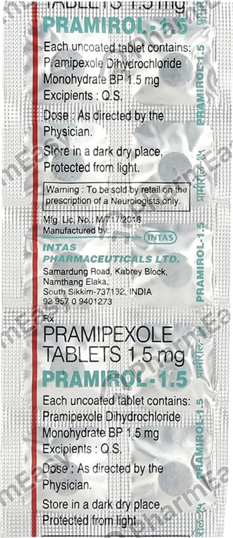 Pramirol 1.5 MG Tablet (10): Uses, Side Effects, Price, Dosage ...