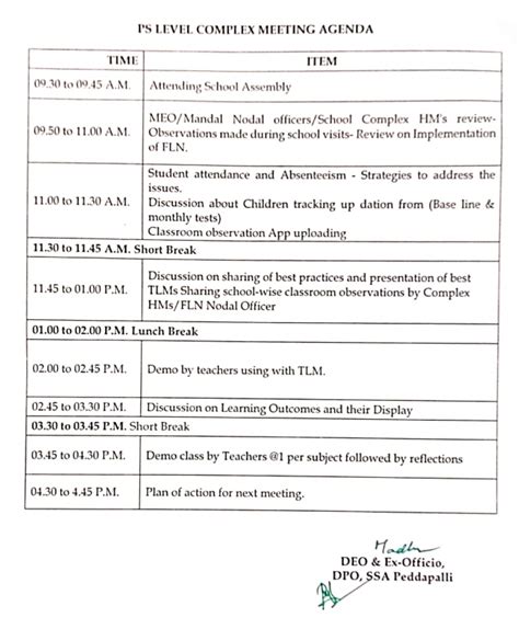 Peddapalli School Complex Meetings at Primary level, UP Level Subject wise