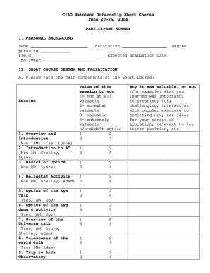Fillable Online cfao ucolick June 20-26 2004 PARTICIPANT SURVEY I ...