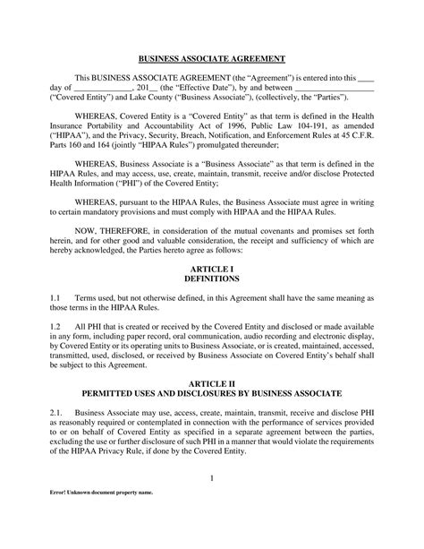 Business Associate Agreement Hipaa Template