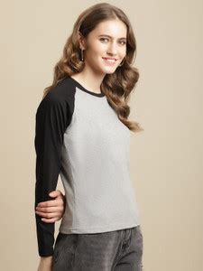 Fabflee Colorblock Women Round Neck Silver T-Shirt - Buy Fabflee ...