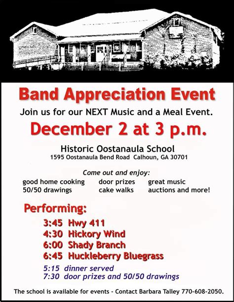 Music and a Meal: Band Appreciation Event, 1595 Oostanaula Bnd SW ...