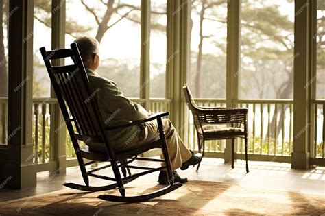 Premium Photo | Man Sitting on Porch Rocking Chair
