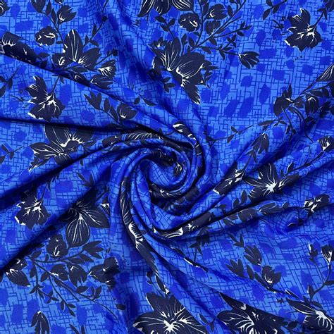 Blue With Navy Blue Floral Crepe Fabric Online – TradeUNO Fabrics