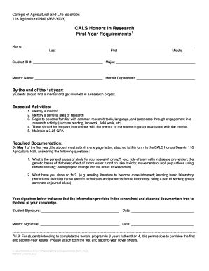 Fillable Online cals wisc First-Year Requirements Form - College of ...