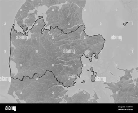 Midtjylland, region of Denmark. Grayscale elevation map with lakes and rivers Stock Photo - Alamy