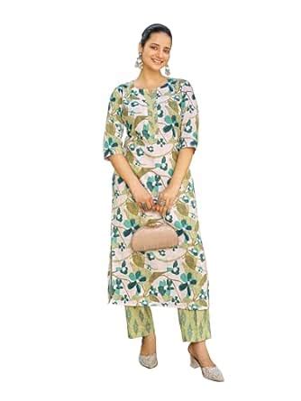 Buy VIBE VISION Women's Cotton Blend Regular Fit Straight Printed Kurta ...
