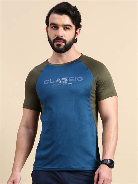 Classic Polo Men's Round Neck Polyester Navy Blue/Black Slim Fit Activ