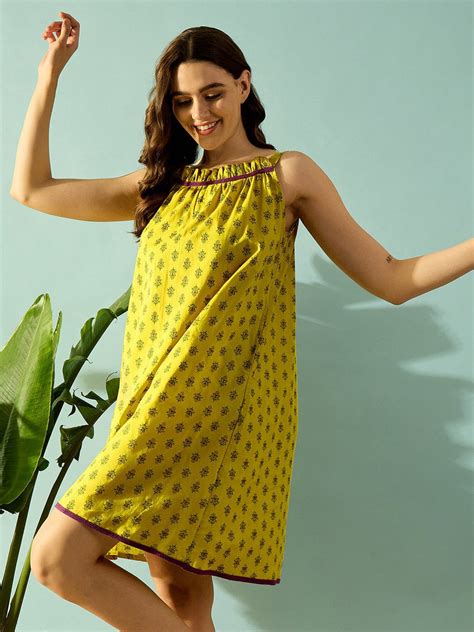 Women Motif Cotton Sleeveless Above Knee Length Night Dress â‚¬€œ The ...