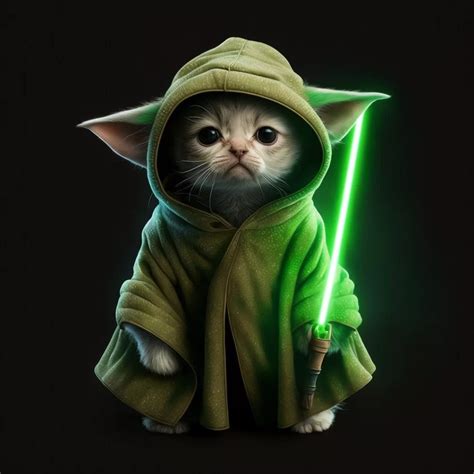 Yoda Cat with Green Lightsaber