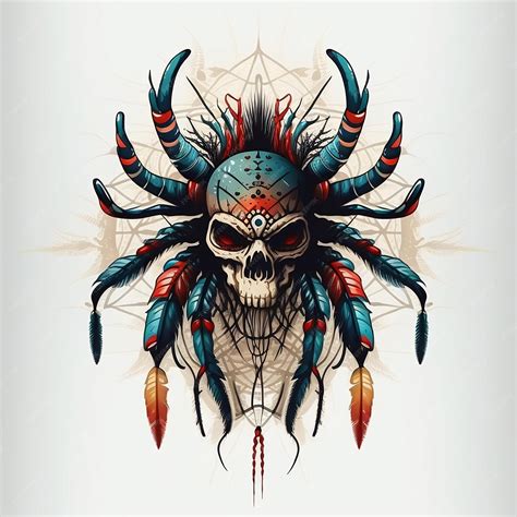 Premium AI Image | Black widow spider body with human skull on back totem