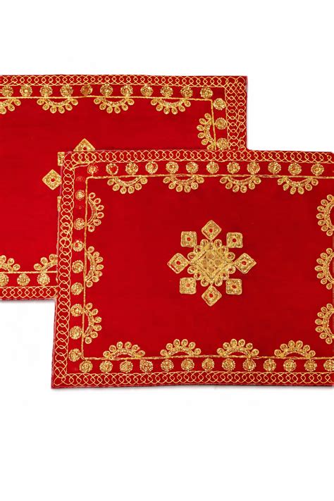Red Velvet Pooja Assan Cloth for Home Temple ( Altar cloth )( Pack of ...