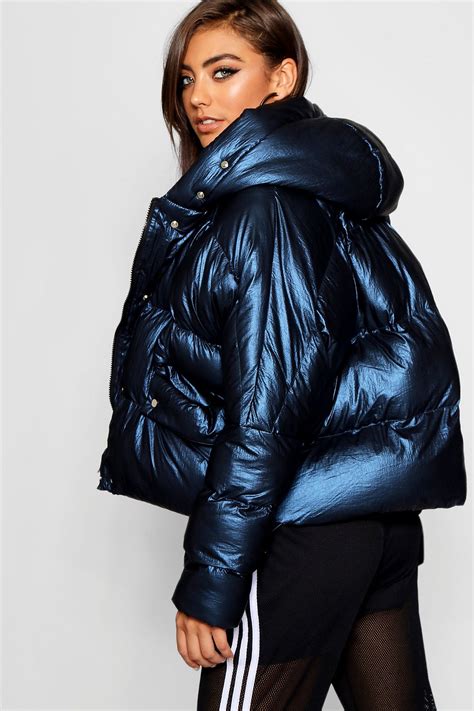 Metallic Hooded Puffer Jacket | Puffer jacket women, Jackets for women ...
