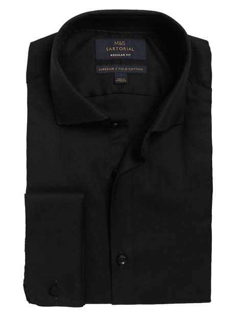 Buy Regular Fit Pure Cotton Double Cuff Herringbone Shirt at Marks ...